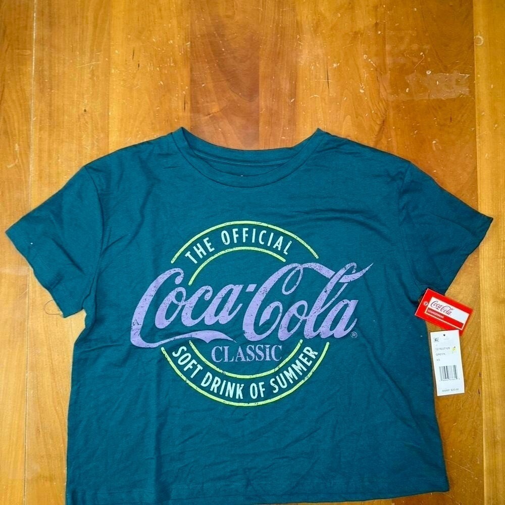 Coca-Cola Classic Graphic Tee Teal Green Soft Drink Small NWT